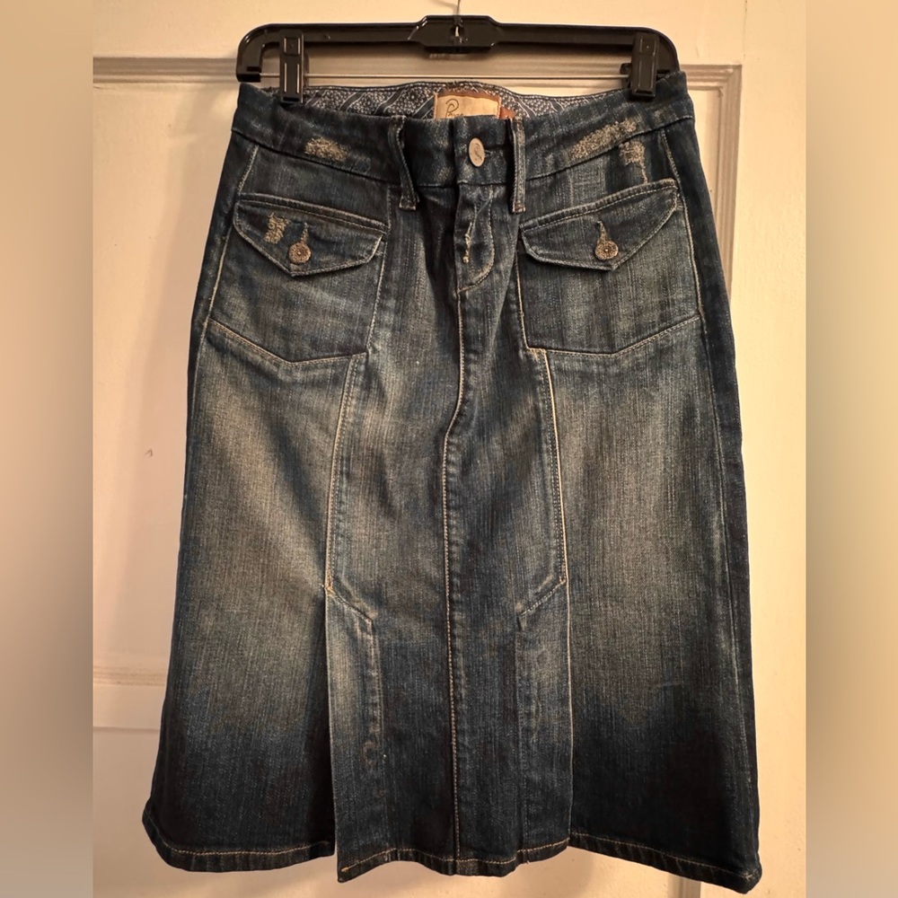 PAIGE Blue A-Line Knee-Length Cargo Skirt